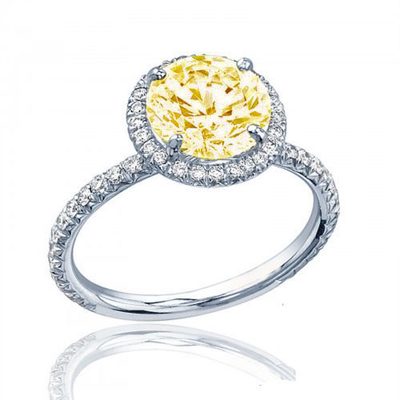 Estate Style Diamond Engagement Ring GIA Certified 3.25 CT Round Fancy Yellow