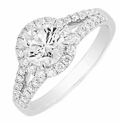 2 carat GIA Certified Diamond Engagement Halo Split shank Ring 18k white gold...