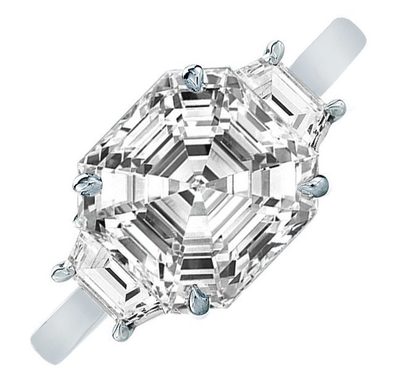 Platinum Asscher Cut 3 Stone Diamond 4.00 CT GIA Certified Engagement Ring