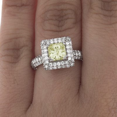 GIA Certified Fancy Yellow Princess Cut Diamond Engagement Ring 4.82 Ct 18k Gold