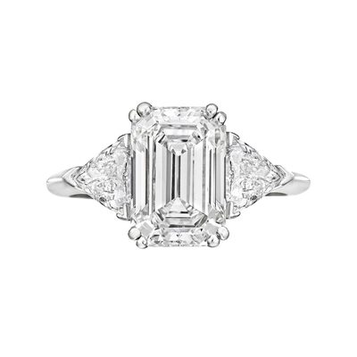 3.00 CT Emerald and Triangle Cut Platinum Diamond Engagement Ring GIA Certified