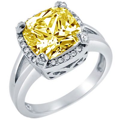 GIA Certified Fancy Yellow Cushion Diamond Engagement Halo Ring 3.75 Carat
