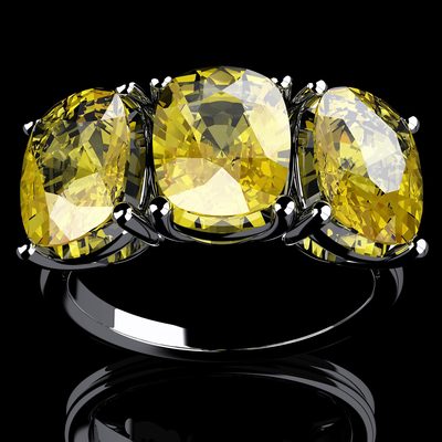 Authentic GIA 4.50 CT 3 stone Fancy Yellow Cushion Diamond Engagement Platinum