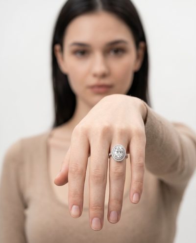 GIA Certified 4 CT Oval Cut Platinum Diamond Engagement Ring - Halo & Side Dia.