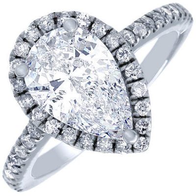 GIA Certified 3.50 Carat Pear & Round Cut Diamond Engagement Ring 18k White Gold