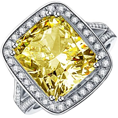 GIA Certified 4.25 Carat Fancy Yellow Cushion Diamond Engagement Halo Style Ring