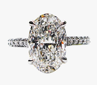 5.00 CT Natural Oval Cut GIA Diamond Center Ring - Round Cut Sides - Platinum