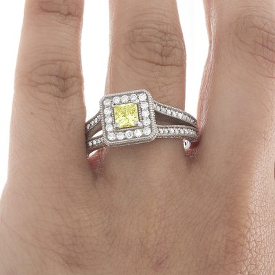 GIA Certified Fancy Yellow Princess Cut Diamond Engagement Ring 4.55 Ct Platinum