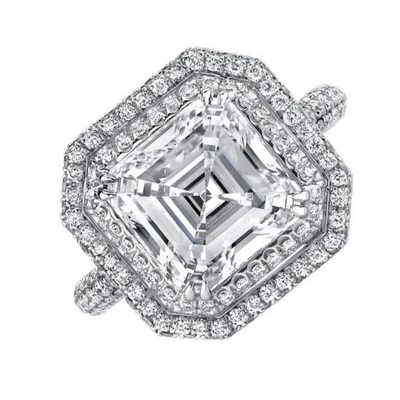 Diamond Engagement Ring GIA Certified 7.50 CT Asscher & Round Cut 18k White Gold
