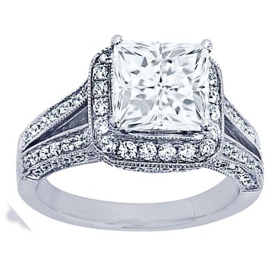 GIA Certified Diamond Engagement Halo Ring 5.00 CTW Princess Cut 18k White Gold