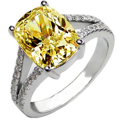 GIA Certified Fancy Yellow Cushion Diamond Engagement Ring 6.25CT Split Shank