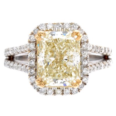 5.66 CT Radiant cut Diamond Engagement Ring Halo Style 18K Gold Fancy Yellow