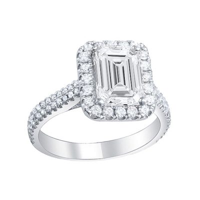 GIA Certified Diamond Engagement Halo Ring 4.00 Carat Emerald & Round Shape 18k