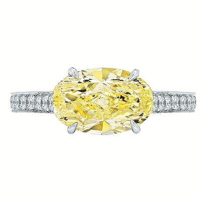 Fancy Yellow Oval Cut Ring with Round Side Diamonds - Platinum - GIA + Appraisal