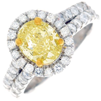 Platinum Engagement Ring Oval Cut Diamond 5.16Ct VVS2 GIA Certified Fancy Yellow
