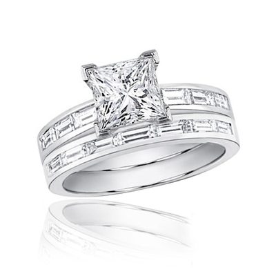 Princess and Baguette Cut Diamond Bridal Ring Set 2.50 CT GIA Certified 18k Gold