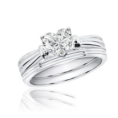 GIA Cert Solitaire Diamond Bridal Ring Set Heart Shape 2.00 CARAT
