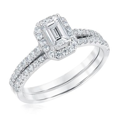 GIA Certified Emerald Cut Diamond 3.00 CT Halo Bridal Ring Sets 18k Gold
