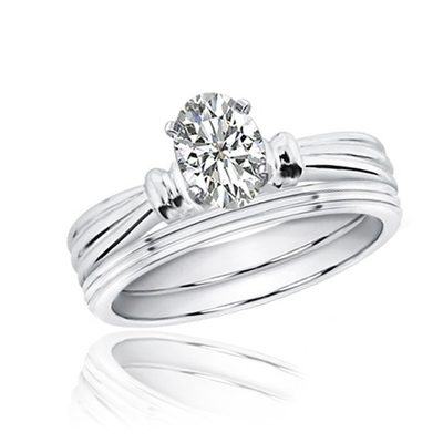 GIA Certified Oval Shape Solitaire Diamond Bridal Ring Set 1.00 CT 18k Gold
