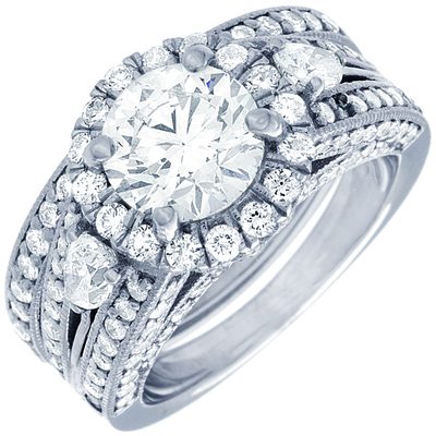 Round & Pear Shape Diamond Bridal Set Ring 2.50 Carat IGI Certified 18k Gold