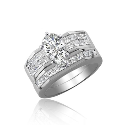 GIA Certified Pear & Princess Cut Diamond 3.50 Carat Brida Set in 18k White Gold