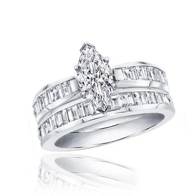 GIA Certified 3.00 CT Marquise and Baguette Cut Diamond Bridal Cut 14k Gold