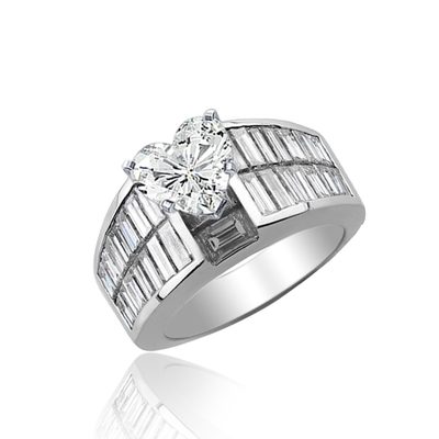 GIA Certified Heart & Baguette Cut Diamond Bridal Set Ring 2.75 CT 18k Gold