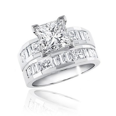 Princess & Baguette Shape Diamond Bridal Ring Set 3.00 CT 18k Gold GIA Certified