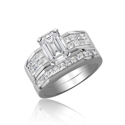 GIA Certified 3.75 CT Emerald Cut Diamond Bridal Set Ring 18k Gold