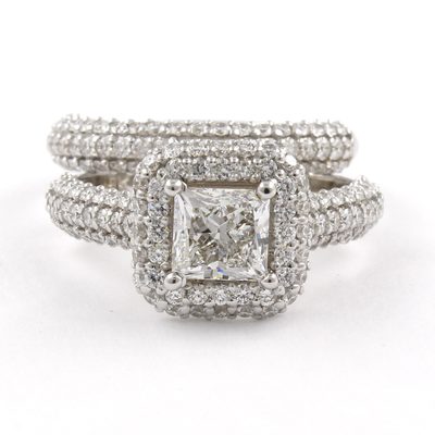 Diamond Bridal Ring Set Princess Cut 2.50 Carat GIA Certified 18k White Gold