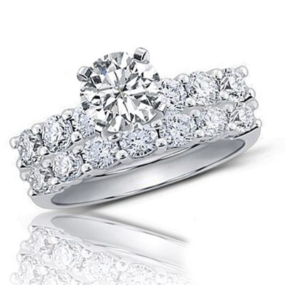 3.00 Carat GIA Certified Round Shape Platinum Diamond Bridal Set Ring
