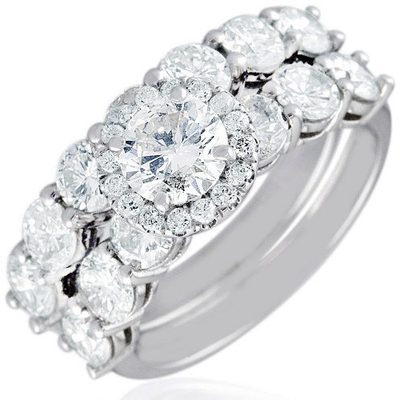 Round Cut 2.50 Carat Diamond Bridal Set Ring GIA Certified 18k White Gold