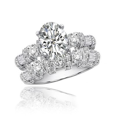 2.75 Carat Oval Shape Diamond Bridal Ring Set Platinum GIA Certified