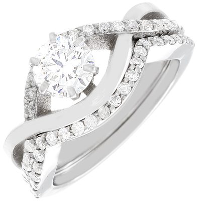 Twist Center Round Cut Diamond Bridal Ring Set 2.20 CT GIA Certified 18k Gold