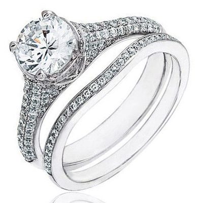 IGI Certified 3.00 Carat Round Cut Diamond 18k Gold Wedding Set Ring