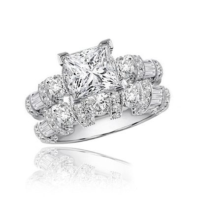 Princess Cut 3.00 Carat Diamond Bridal Set Ring GIA Certified 18k Gold