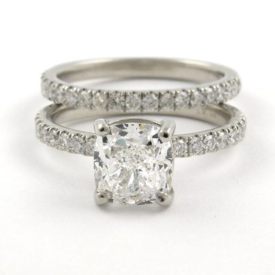 3.00 Carat Cushion Cut Diamond Platinum Bridal Set Ring GIA Certified