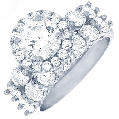 Halo Design Round Cut 2.50 Carat Diamond Bridal Set Ring in 18k Gold