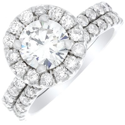 2.40 Carat Halo Round Cut Diamond Bridal Ring Set GIA Certified 18k Gold