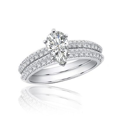 Pear Shape Diamond Bridal Set Ring 2.50 CT GIA Certified 18k Gold