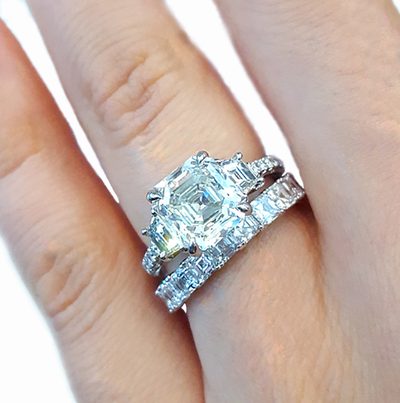 GIA Certified 5.00 Carat Asscher Cut Diamond Bridal Ring Set 18k White Gold