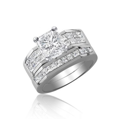 Estate Design GIA Cert Diamond Bridal Set 3.95 CT Radiant Cut 18k Gold