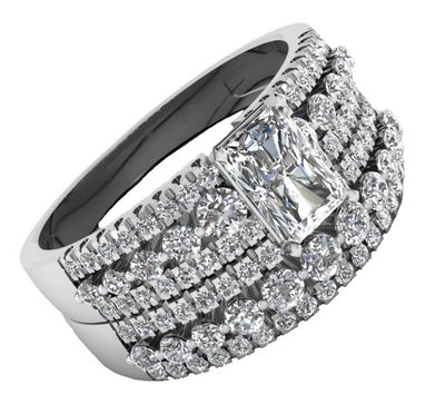Emerald Cut Diamond Bridal Ring Set 18k White Gold 4.00 Carat GIA Certified