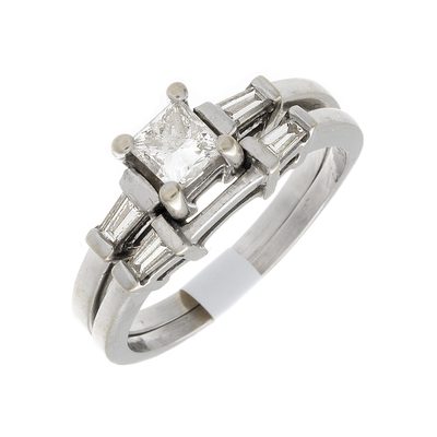 Princess Cut 1.50 Carat Diamond Bridal Ring Set 18k White Gold GIA Certified