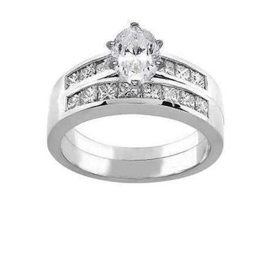 GIA Certified 2.25 CT Oval and Princess Cut Diamond Bridal Ring Set 18k Gold