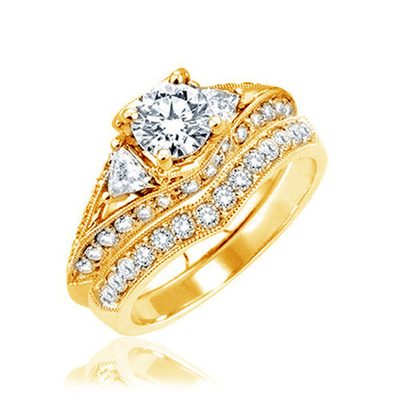 Round & Trapezoid Cut 2.50 CT Diamond Bridal Set Ring GIA Certified in 18k Gold