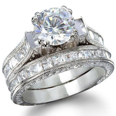 3.50 Carat GIA Certified Round Shape Diamond Bridal Ring Set 18k White Gold