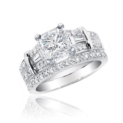 Radiant Cut Diamond Bridal Ring Set 18k Gold 2.75 Carat GIA Certified