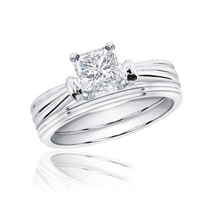 GIA Certified 1.00 CT Radiant Cut Solitaire Diamond Bridal Ring Set 18k Gold