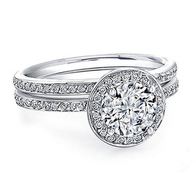 GIA Certified 2.50 Carat Round Cut Diamond Bridal Set Ring 18k White Gold